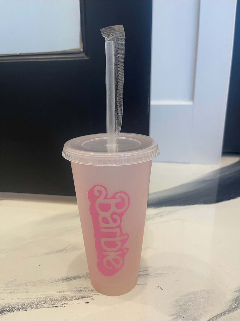 NWOT Barbie Pink Frosted Reusable Cup with Straw COLOR CHANGING